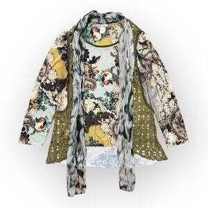 Elysee 26 Boho Art to‎ wear Crochet Gauzy Lagenlook Top Size XL